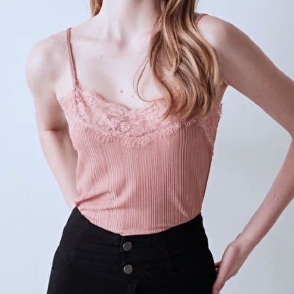 BEIGE LACE TRIM RIBBED POLYESTER SATIN CAMISOLE | size: M - Picture 7 of 8